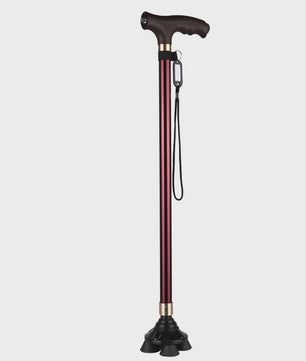 Verstelbare Aluminium Wandelstok met LED-lamp en Anti-slip Vierpoot