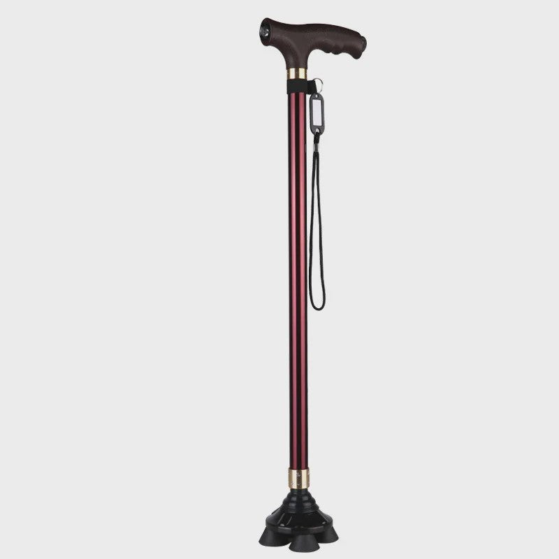 Verstelbare Aluminium Wandelstok met LED-lamp en Anti-slip Vierpoot