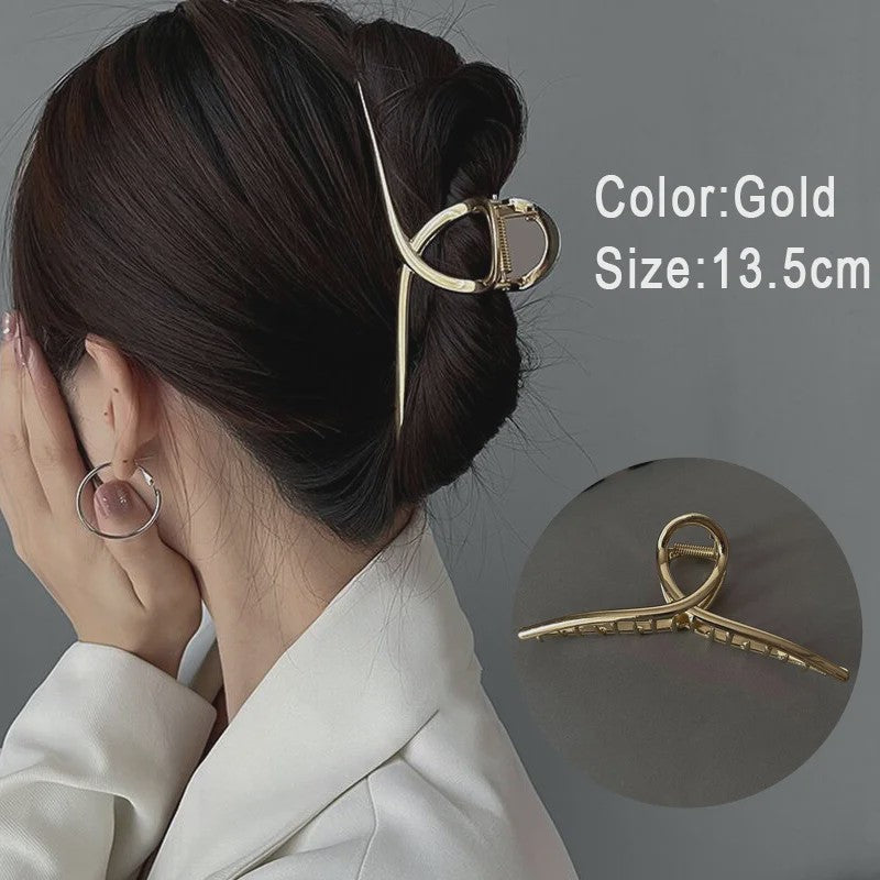 Grote Metalen Klauw Haarclip 13.5cm - Trendy Holle Haarpin voor Dames