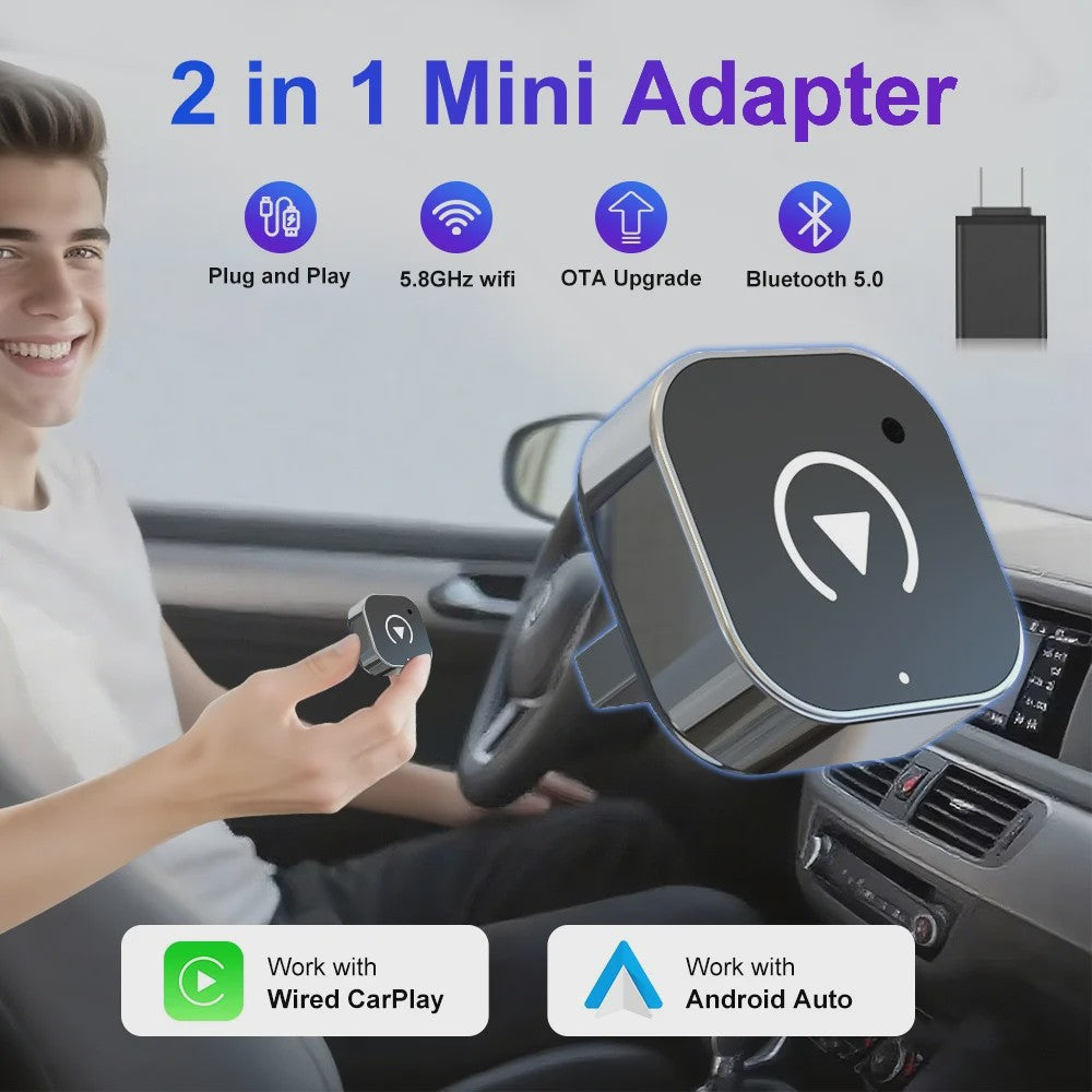 Draadloze CarPlay & Android Auto Adapter: Upgrade uw auto met 2-in-1 Plug & Play Dongle