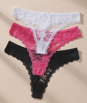 3-Pack Dames Strings van Kant en Mesh - Sexy Transparant Ondergoed