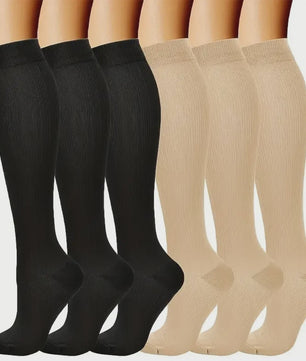 6 Paar Steunkousen - Zwart & Huidskleur - Comfort & Compressie voor Zorgverleners