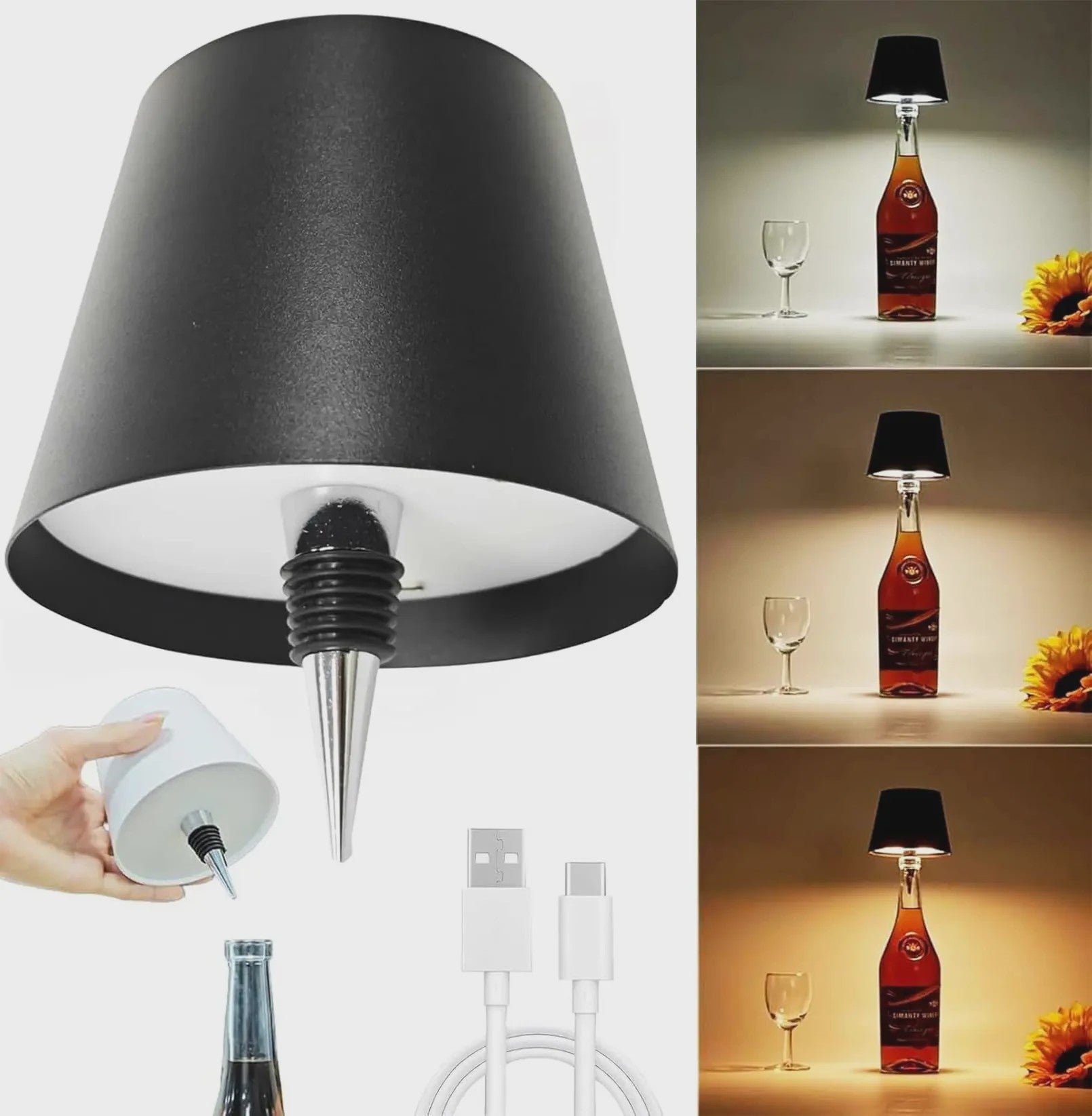 Draadloze Fles Tafellamp met USB, Touch Control & 3 Kleuren - Sfeervolle Verlichting
