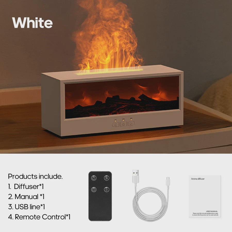 Sfeervolle Vuurhaard Aroma Diffuser Luchtbevochtiger met Kleurrijk Nachtlampje & Afstandsbediening