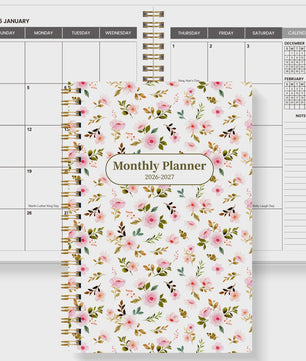 Bloemen A5 Planner 2026-2027: Week & Maand Overzicht, Spiraalbinding, Notities & Agenda