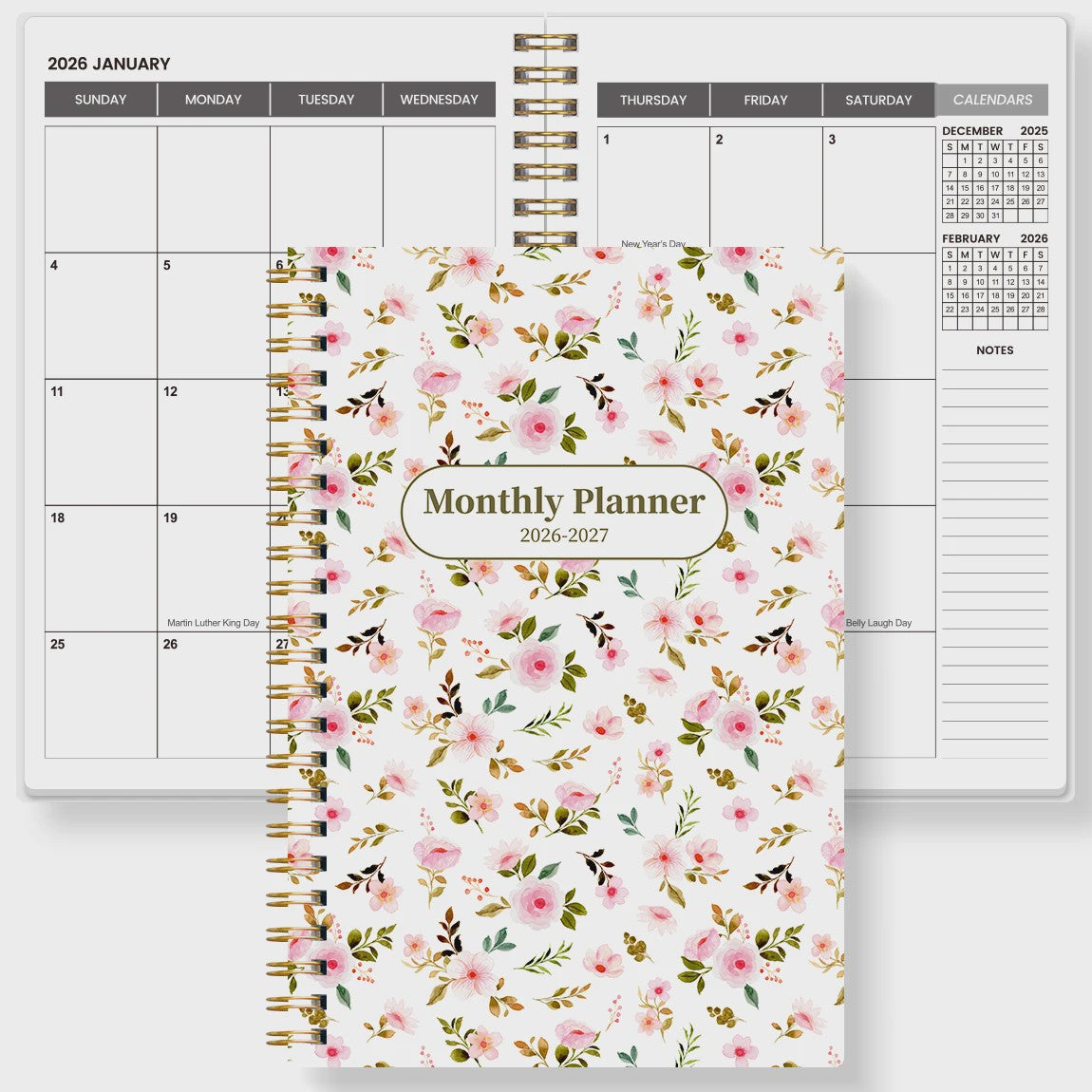 Bloemen A5 Planner 2026-2027: Week & Maand Overzicht, Spiraalbinding, Notities & Agenda
