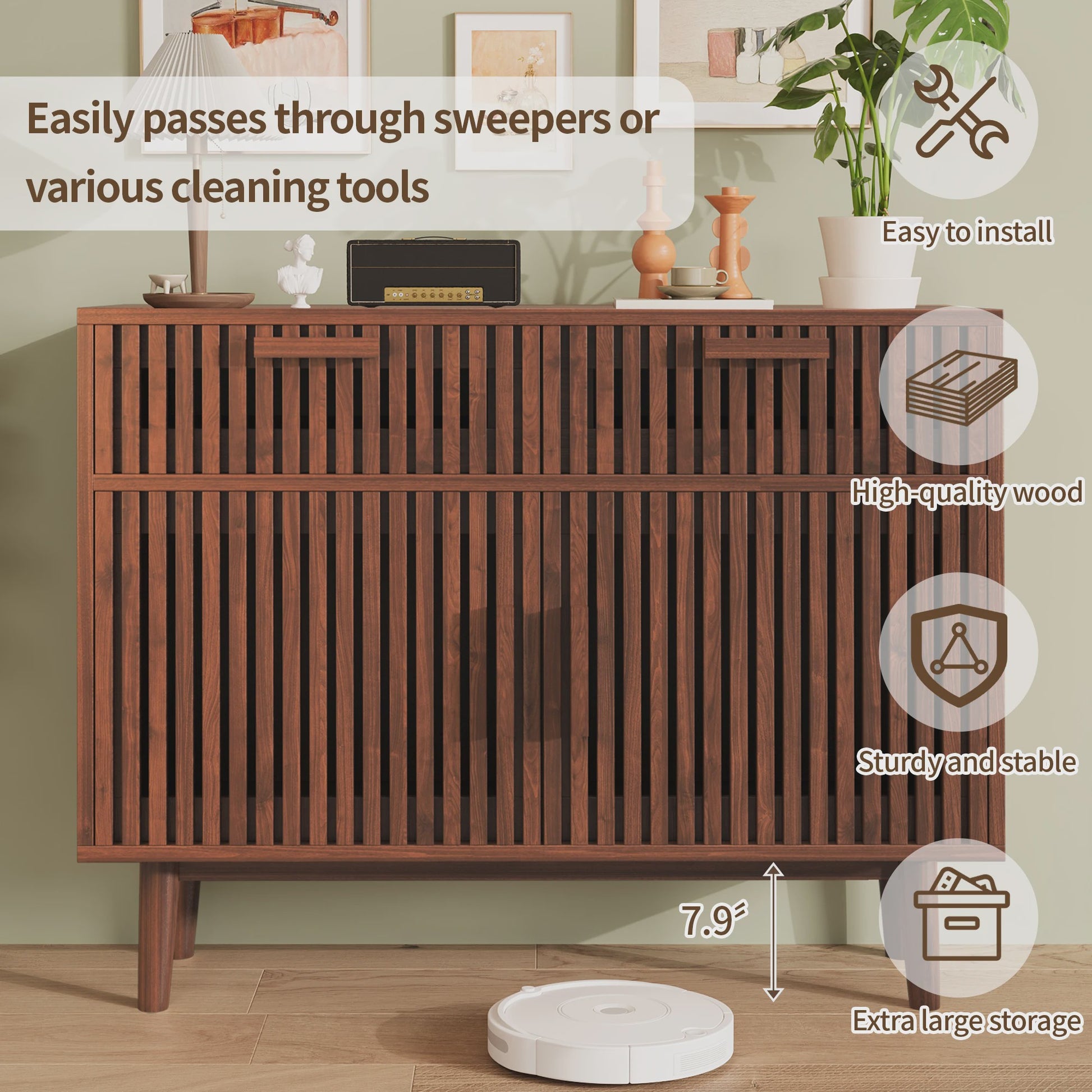 Mid-Century Houten Buffetkast met 2 Lades en 2 Deuren - Stijlvolle Console voor Woonkamer of Hal