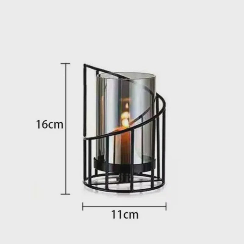 Luxe Metalen Kaarsenhouder met Glazen Cilinder - Geometrisch Draadframe