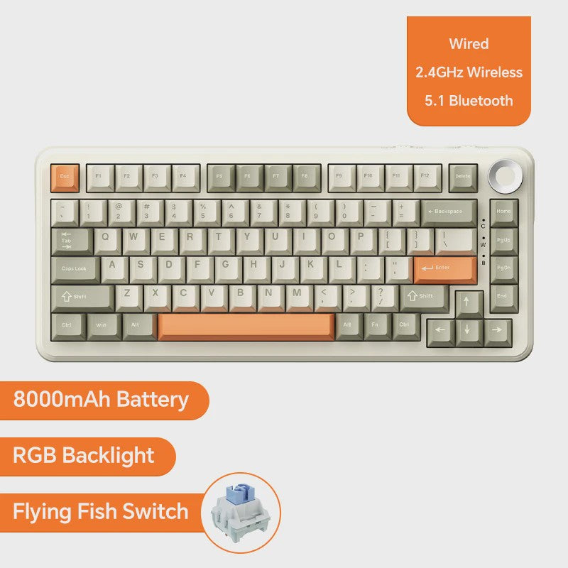 AJAZZ AK820 Pro Mechanisch Gaming Toetsenbord - Draadloos Bluetooth/2.4G/USB-C, Hot-Swappable, Gasket Mount, RGB
