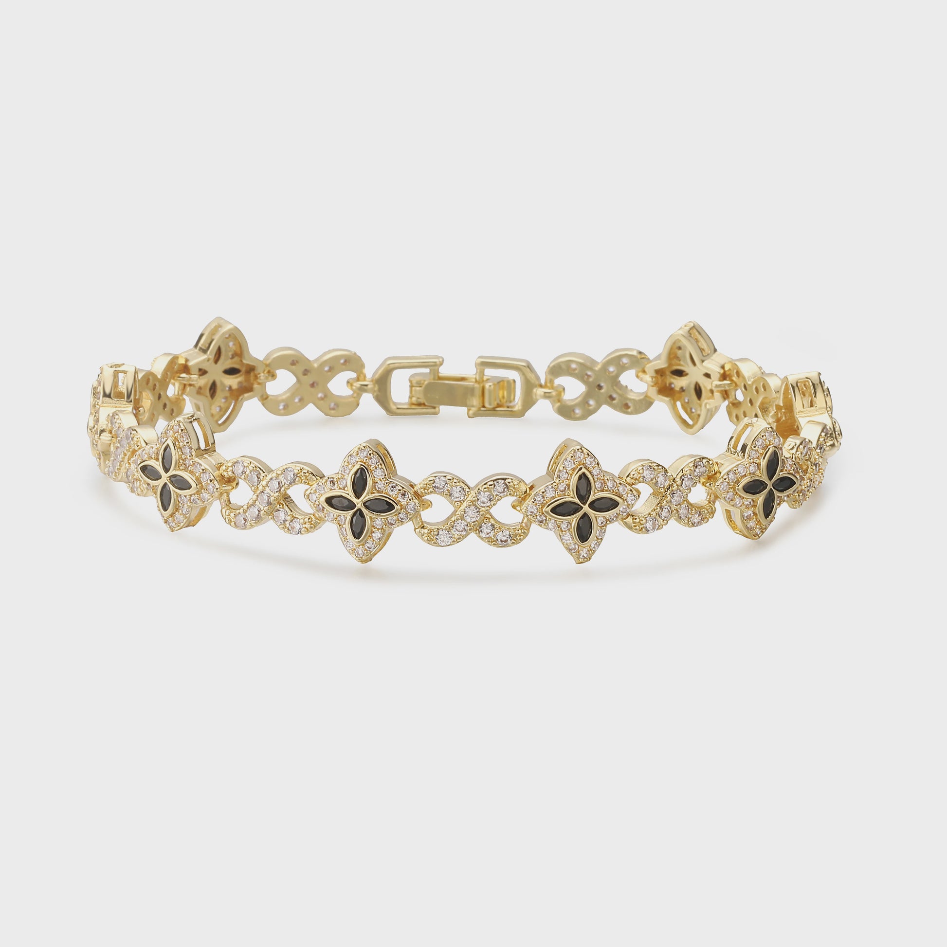 Luxe Gouden Armband met Klaver Hanger en Sprankelende Zirkonia - Dames Sieraden