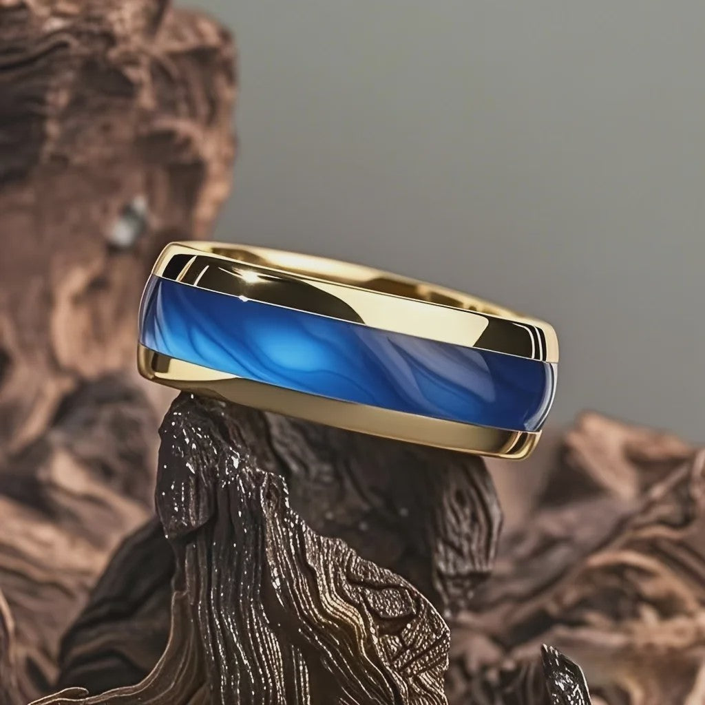 Luxe Groene Kristalstenen Ringen voor Mannen - 8mm Roestvrij Staal Trouwband
