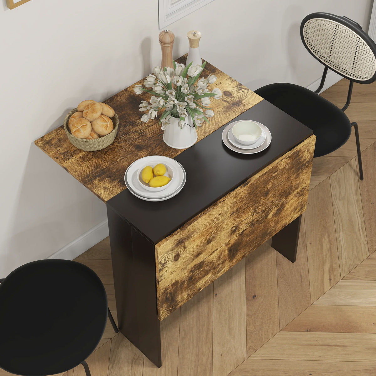 Homcom Klaptafel met 2 Uitklapbare Vleugels - 103x76x73.5 cm - Veelkleurig