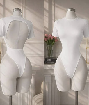Dames Bodysuit met Open Rug en Korte Mouwen - Comfortabel en Stijlvol