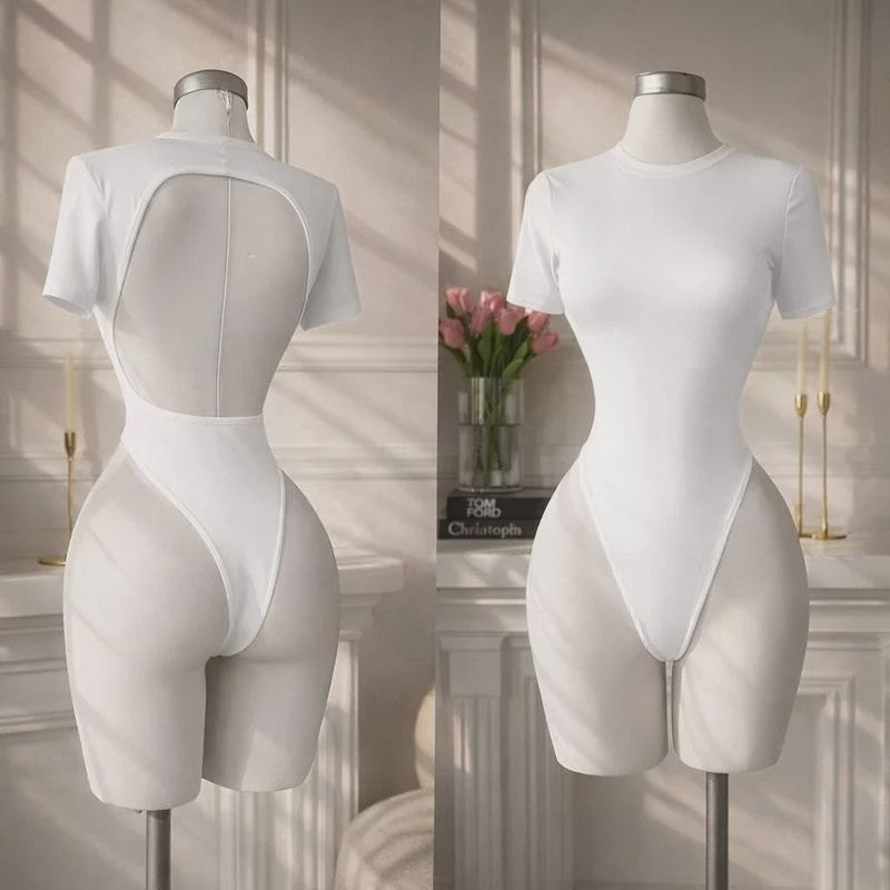 Dames Bodysuit met Open Rug en Korte Mouwen - Comfortabel en Stijlvol