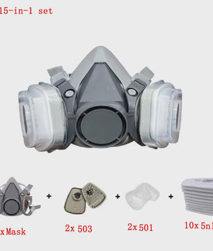 Half Gelaat Stofmasker Set met 503 Deeltjesfilters en Veiligheidsbril - Ideaal voor Industrie, Verfspuiten en Slijpen
