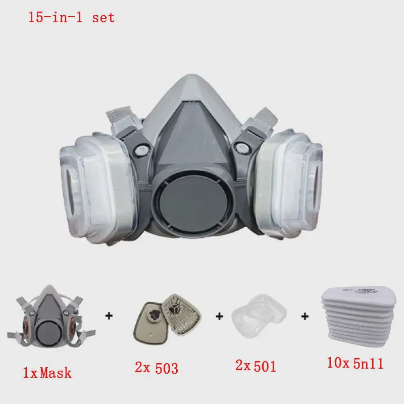 Half Gelaat Stofmasker Set met 503 Deeltjesfilters en Veiligheidsbril - Ideaal voor Industrie, Verfspuiten en Slijpen
