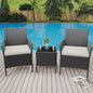 3-delige Buiten Terras Bistroset: PE Rotan Wicker Stoelen met Zachte Kussens & Glazen Salontafel - Compact Tuinmeubilair