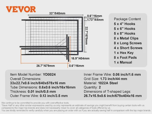 Dubbelzijdige Gridwall Display Panelen met Haken - 2 Stuks