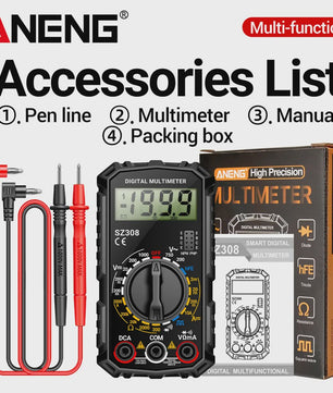 ANENG SZ308 Digitale Multimeter: AC/DC Metingen, Weerstand, LCD Scherm & Vierkante Golf Test