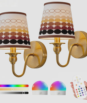 Draadloze Wandlamp Goud met Afstandsbediening & 15 Kleuren LED - Oplaadbaar, Dimbaar, Stoffen Kap