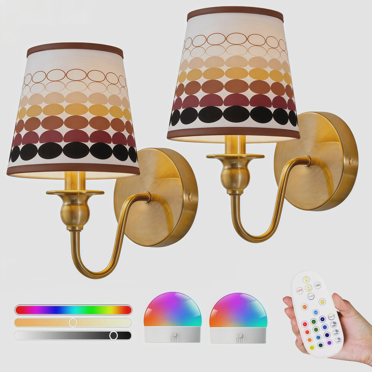 Draadloze Wandlamp Goud met Afstandsbediening & 15 Kleuren LED - Oplaadbaar, Dimbaar, Stoffen Kap