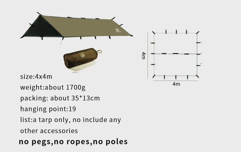 Aricxi Black Coating Tarp - Waterdicht Kampeer Tarp 3x3m & 4x4m