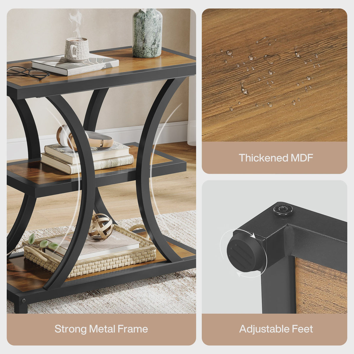 Industriële Salontafel met Opbergruimte - 3 Laags Bijzettafel - Metaal & Rustiek Bruin