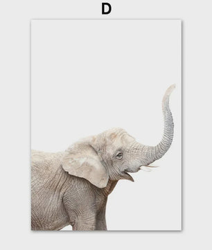 Schattige Safari Dieren Canvas Poster voor Kinderkamer - Olifant, Leeuw, Nijlpaard, Struisvogel, Varken