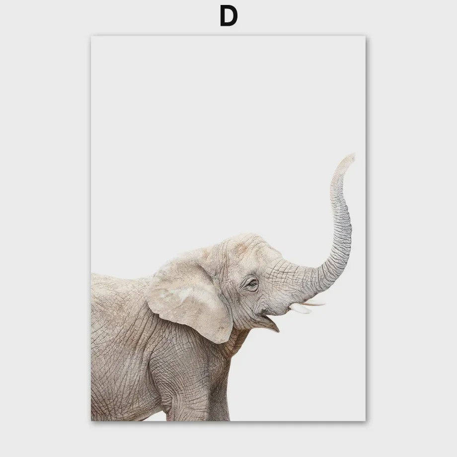 Schattige Safari Dieren Canvas Poster voor Kinderkamer - Olifant, Leeuw, Nijlpaard, Struisvogel, Varken