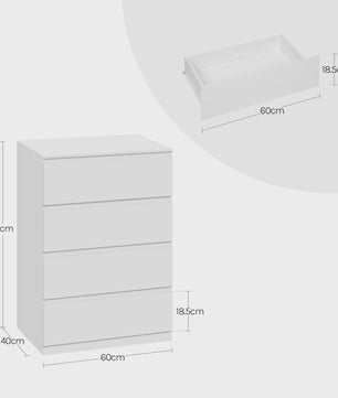 Moderne Witte Ladekast met 4 Lades - Opbergkast voor Woonkamer, Slaapkamer, Hal