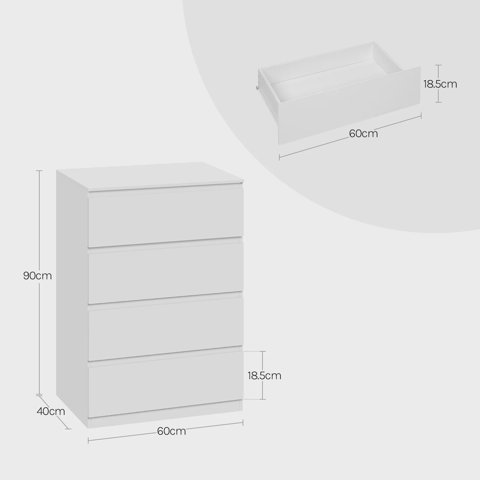 Moderne Witte Ladekast met 4 Lades - Opbergkast voor Woonkamer, Slaapkamer, Hal