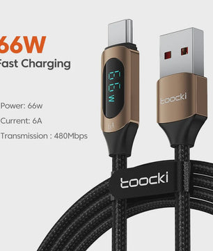 Toocki USB-C naar USB-C Kabel 100W PD Fast Charging met Digitaal Display
