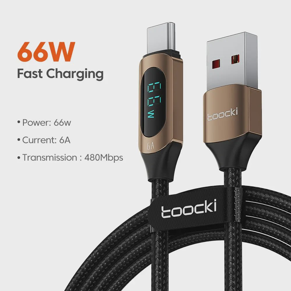 Toocki USB-C naar USB-C Kabel 100W PD Fast Charging met Digitaal Display