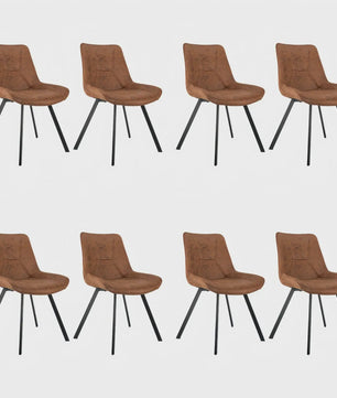 Set van 2 Moderne Kunstleren Eetkamerstoelen Bruin met Zwarte Metalen Poten