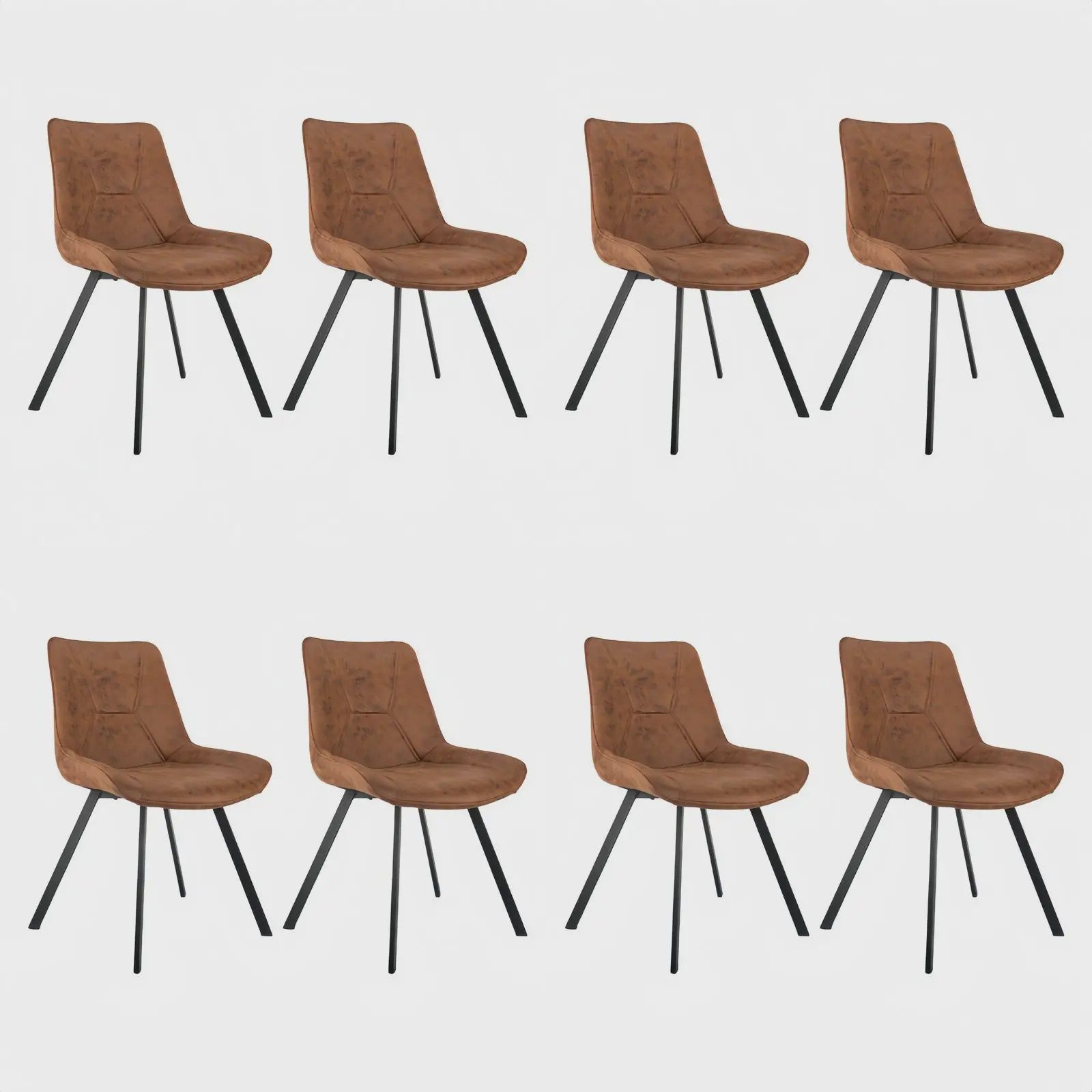 Set van 2 Moderne Kunstleren Eetkamerstoelen Bruin met Zwarte Metalen Poten