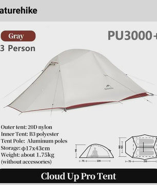 Naturehike Cloud Up PRO 3-Persoons Tent - Ultralicht & Waterdicht voor Outdoor Avonturen