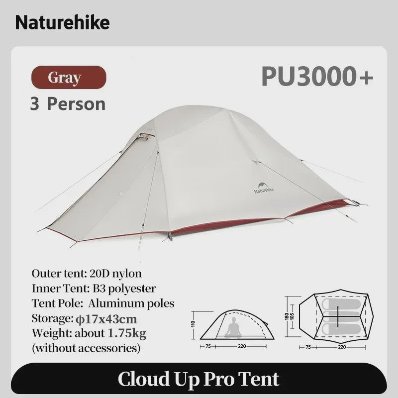 Naturehike Cloud Up PRO 3-Persoons Tent - Ultralicht & Waterdicht voor Outdoor Avonturen