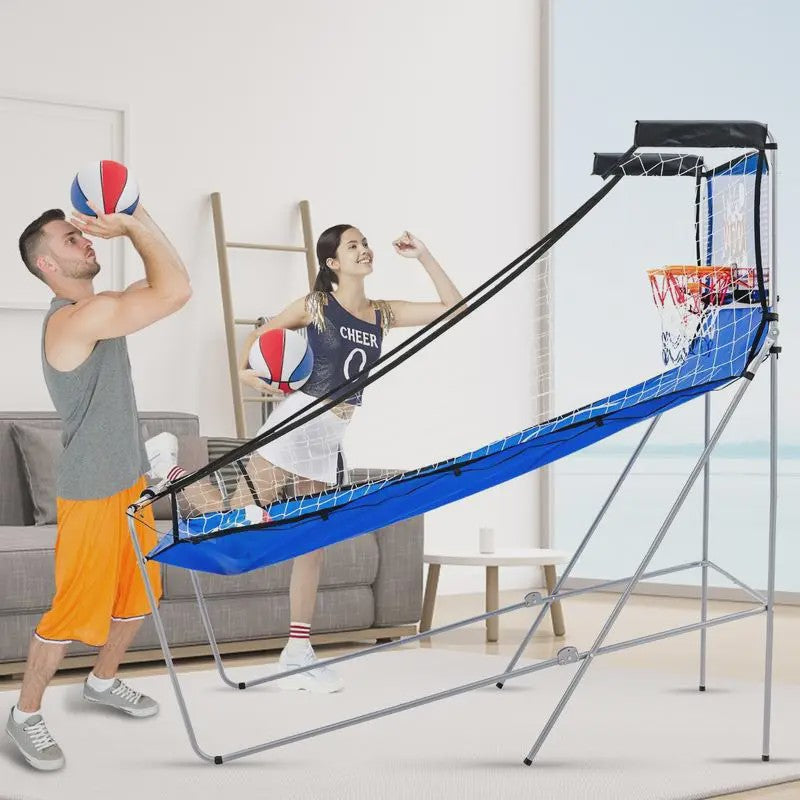 Arcade Basketbal Machine 8-in-1 met 4 Ballen, Pomp & 8 Spelmodi - Blauw