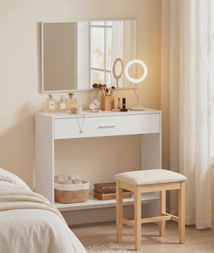 Homcom Halmeubel met Spiegel, Lade en Plank - Entree Console Tafel