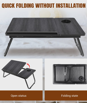 Opvouwbare Laptoptafel met 5 Hoogtestanden, Bekerhouder & Verstelbaar Bureau - Ideaal voor Bed, Bank of Balkon