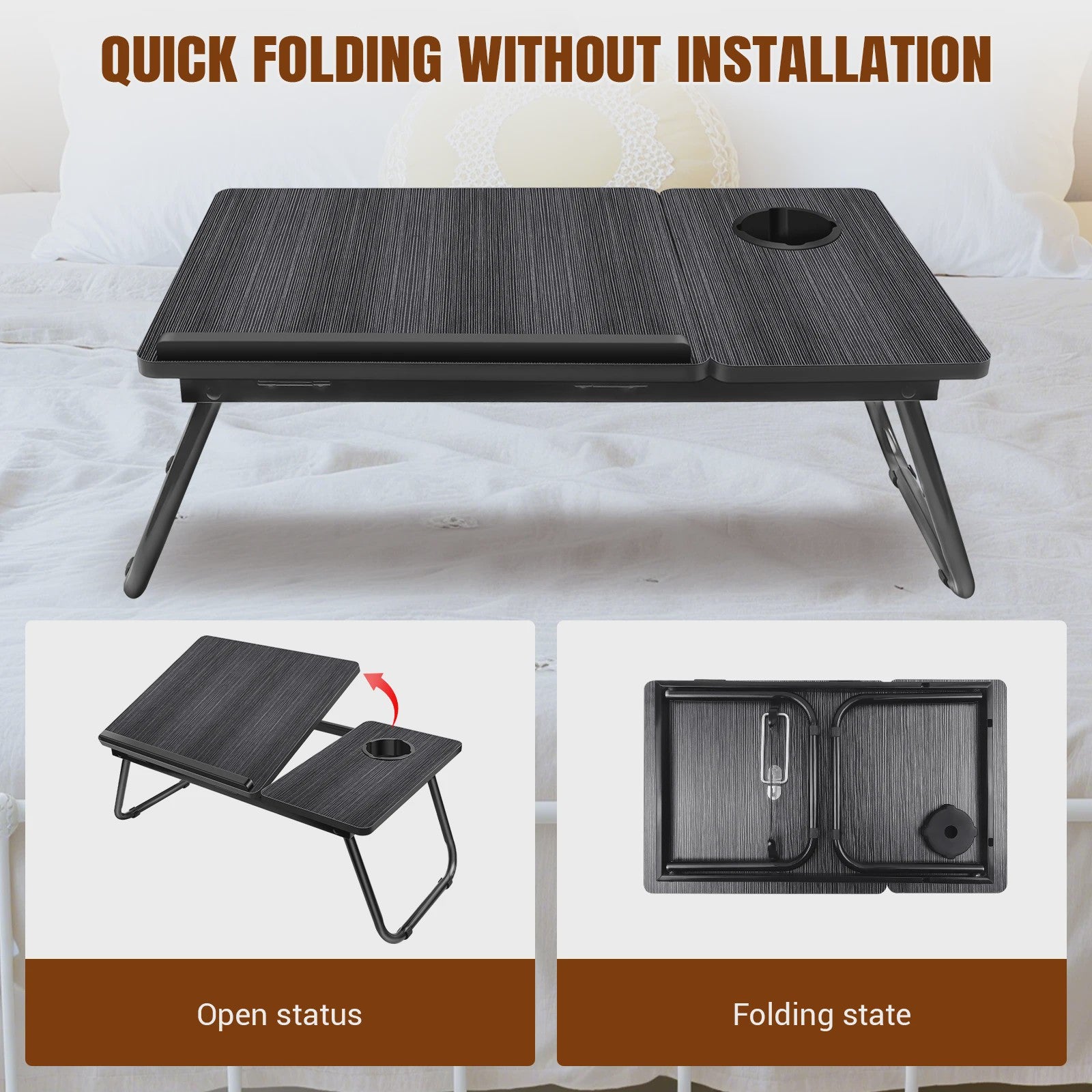 Opvouwbare Laptoptafel met 5 Hoogtestanden, Bekerhouder & Verstelbaar Bureau - Ideaal voor Bed, Bank of Balkon
