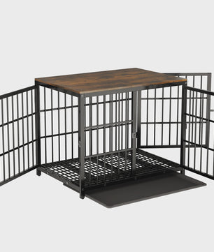 Stijlvolle Hondenbench Meubel - Houten Tafeltje met Metalen Frame en 3 Deuren