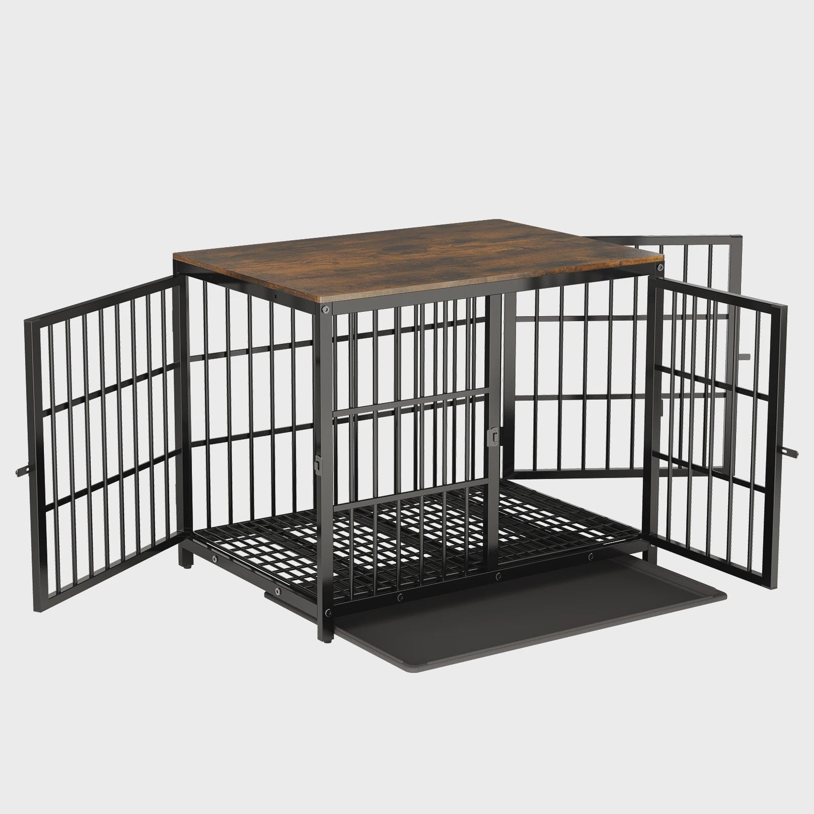 Stijlvolle Hondenbench Meubel - Houten Tafeltje met Metalen Frame en 3 Deuren