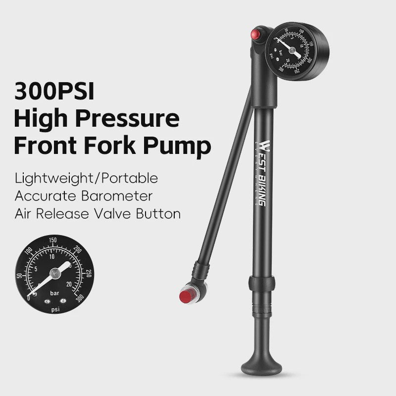 WEST BIKING Hoge Druk Fiets Pomp 300/400PSI met Manometer - Draagbaar voor Voorvork