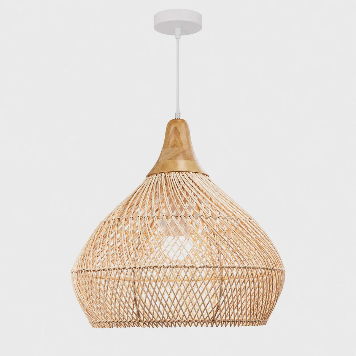 Boho Rotan Hanglamp met Houten Top - Sfeervolle Verlichting voor Woonkamer, Keuken & Eetkamer