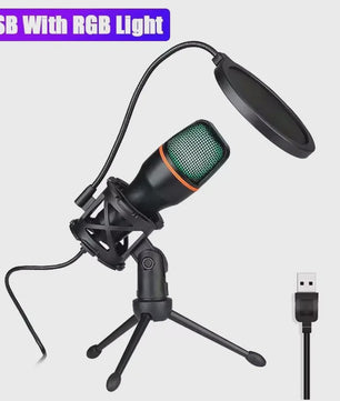 Professionele USB Condensator Microfoon voor PC, Laptop, Gaming, Streaming & Podcast - Met RGB Verlichting