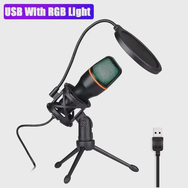 Professionele USB Condensator Microfoon voor PC, Laptop, Gaming, Streaming & Podcast - Met RGB Verlichting