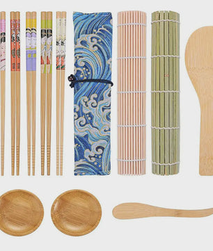 Compleet Sushi Maken Set: Bamboe Mats, Bazooka, Lepels, Eetstokjes & Meer