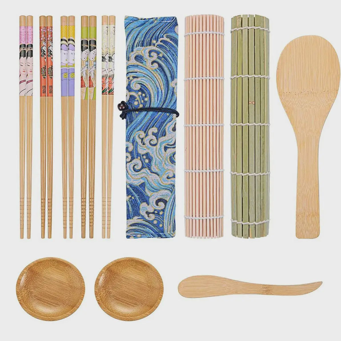 Compleet Sushi Maken Set: Bamboe Mats, Bazooka, Lepels, Eetstokjes & Meer