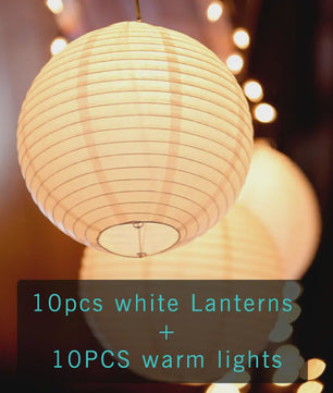 10x Warm Witte LED Lampionnen (6-16 inch) - Chinese Papieren Bol Decoratie voor Feest & Bruiloft
